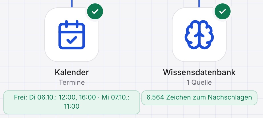 Die Kacheln Kalender und Wissensdatenbank nach „Alles prüfen“, unter der Wissensdatenbank „6.564 Zeichen zum Nachschlagen“.