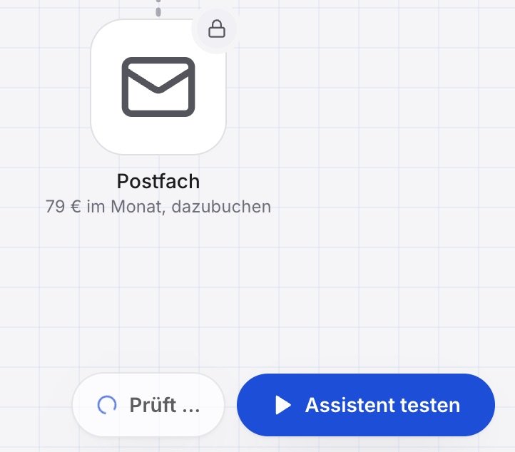 Die Ecke unten rechts mit „Prüft …“ und dem blauen Knopf zum Testen daneben.